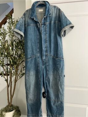 Free People Women's Dark Blue Denim Jumpsuit